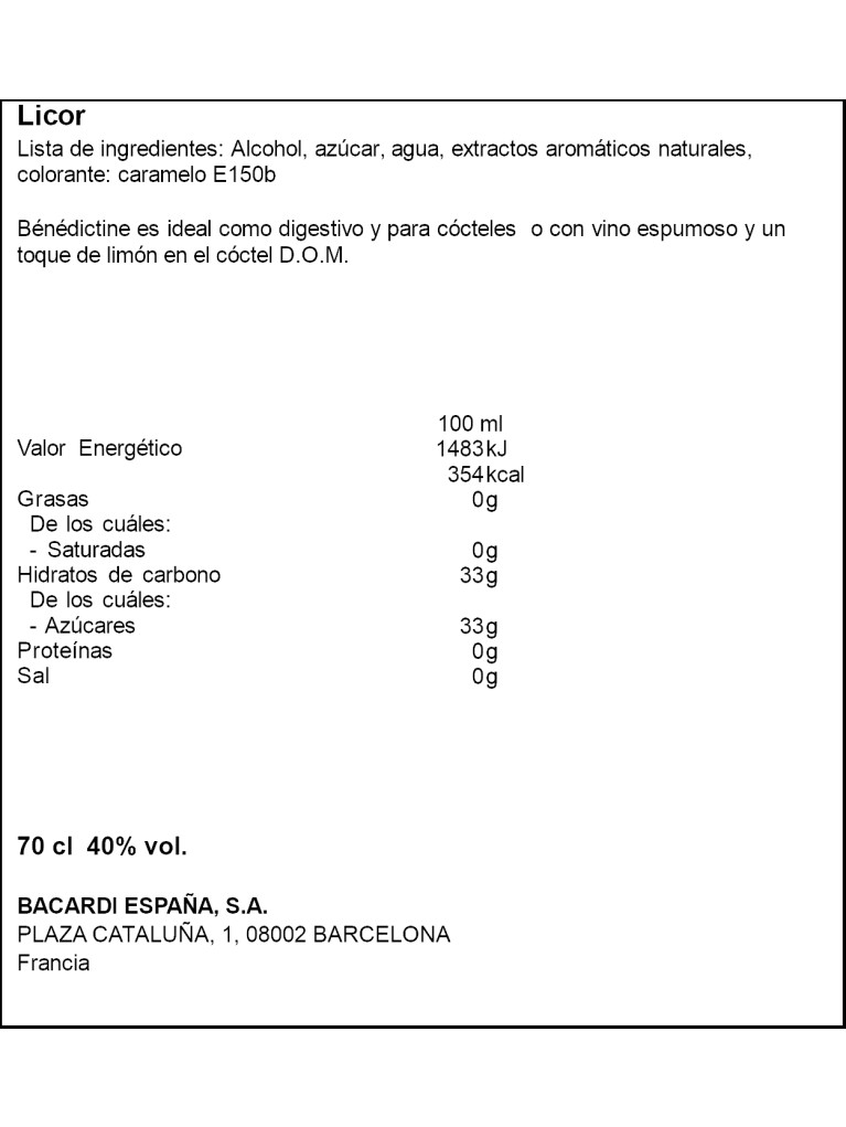 Licor Benedictine 