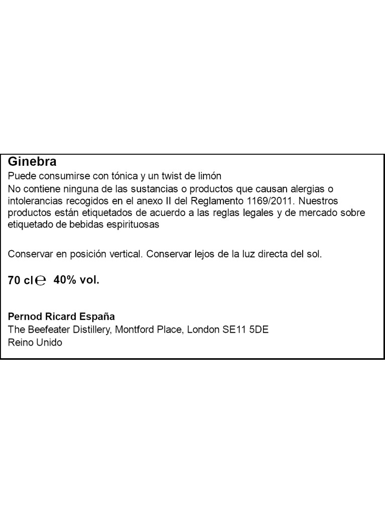 Ginebra Beefeater 1L - Etiqueta deteriorada