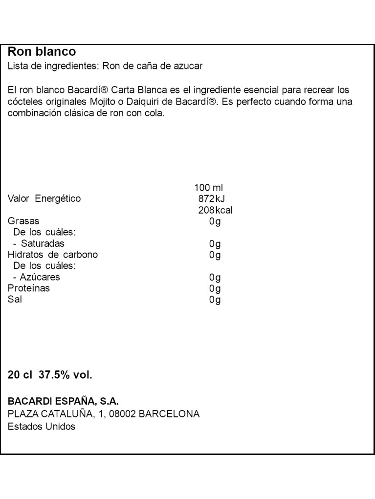 Petaca Ron Bacardi 20cl
