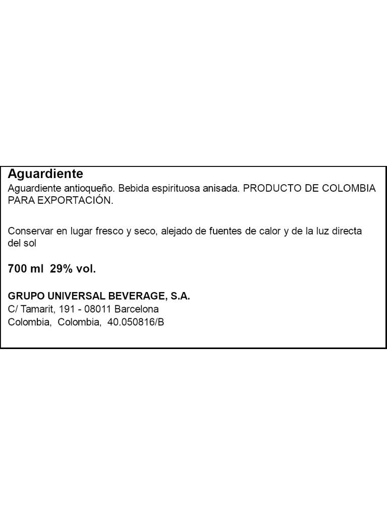 Licor Aguardiente Antioqueño Sin Azucar 70cl