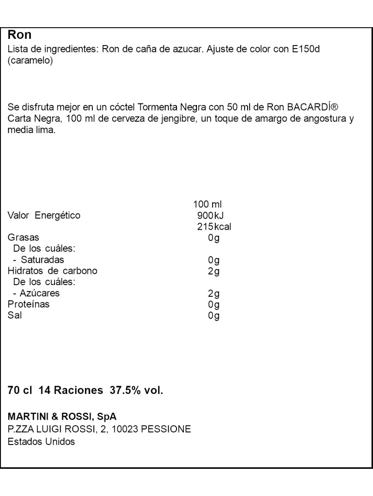 Ron Bacardi Carta Negra