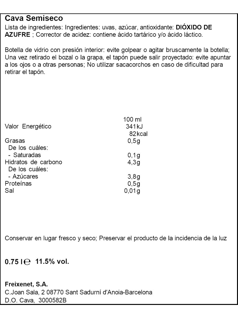 Cava Freixenet Carta Nevada Semi Seco