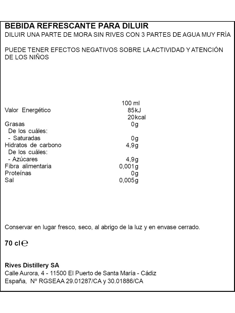 Licor Mora Rives Sin Alcohol