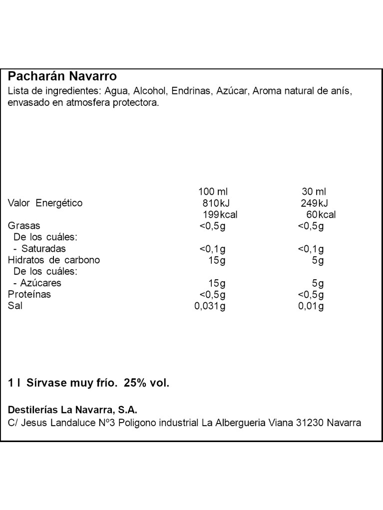 Licor Pacharán La Navarra 