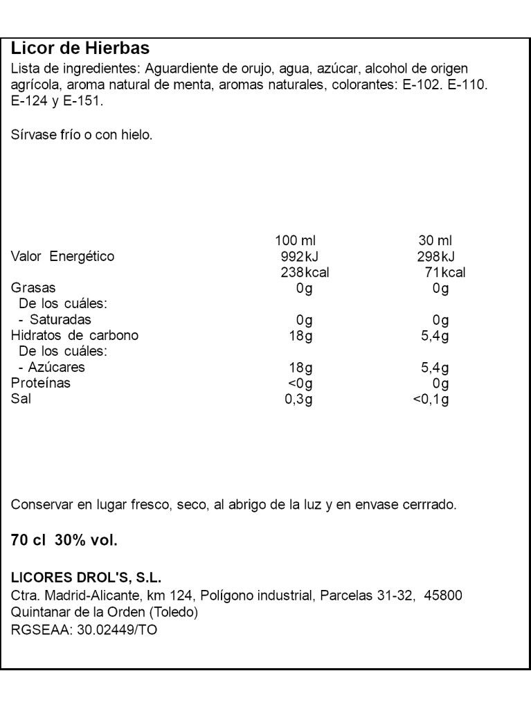 Licor Orujo Hierbas Drol's Frasca 