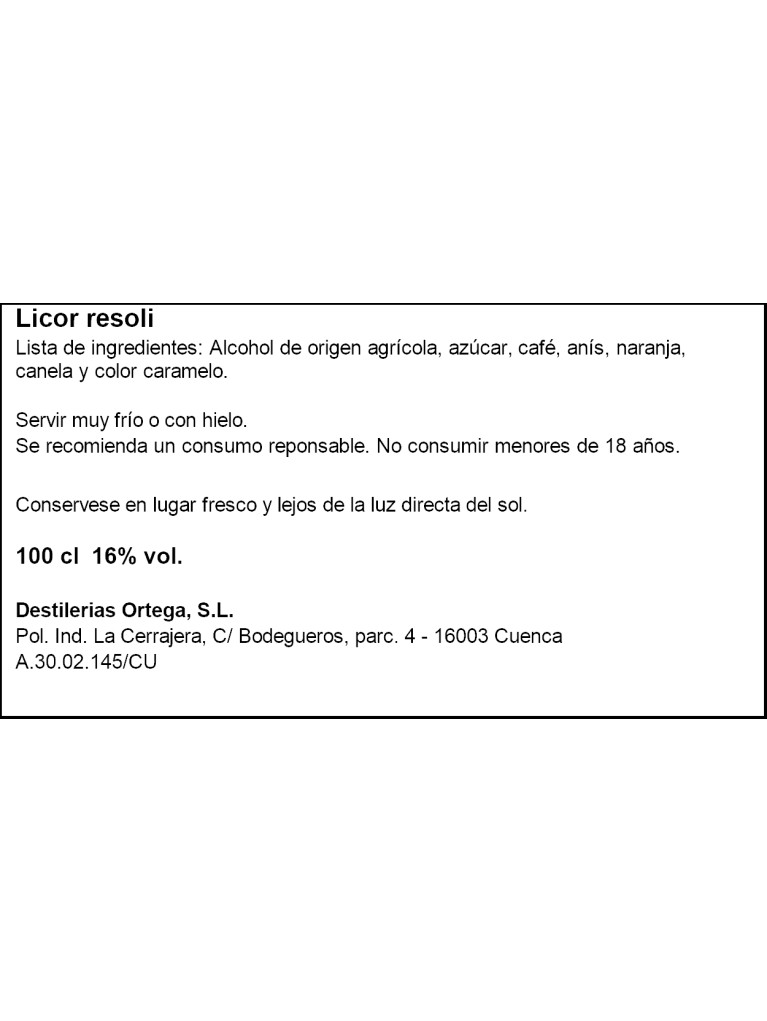 Licor Resoli Bodega Ortega 1L