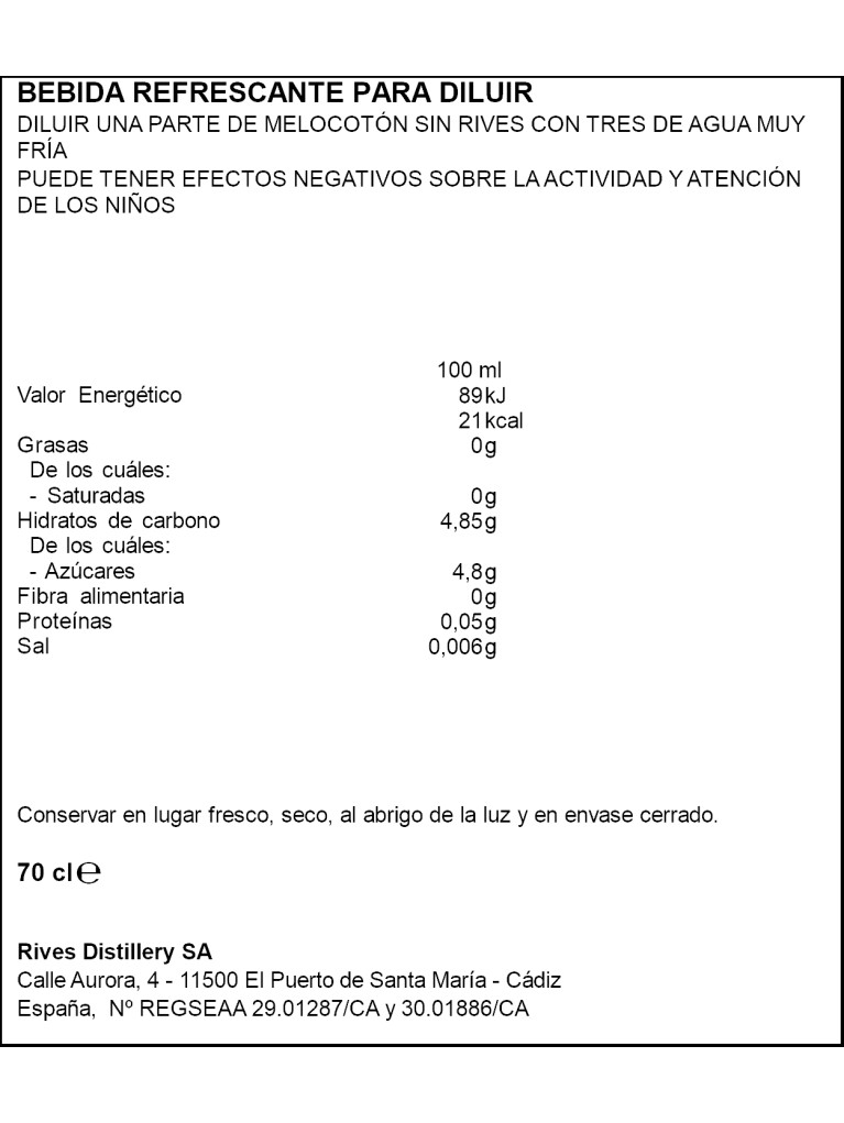 Licor Melocotón Rives Sin Alcohol