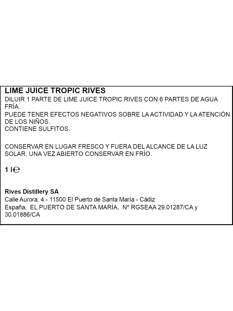 Licor Lima Rives Sin Alcohol