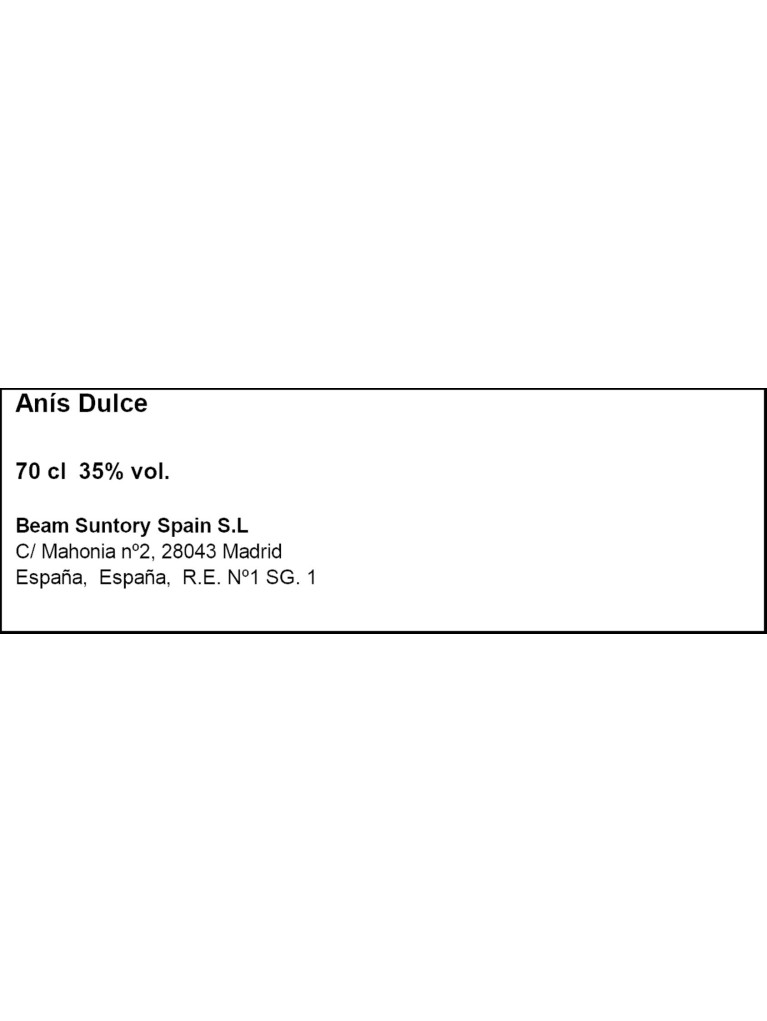 Anís Castellana Dulce 70cl - Etiqueta deteriorada