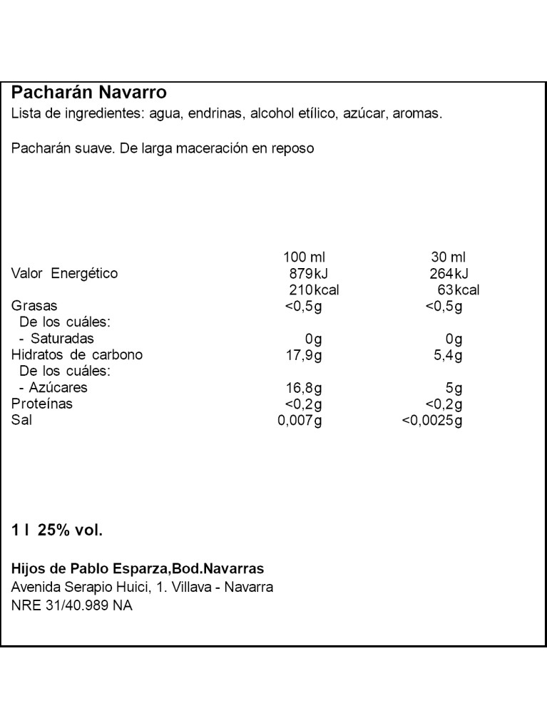 Licor Pacharán Basarana Etiqueta Blanca - Etiqueta deteriorada