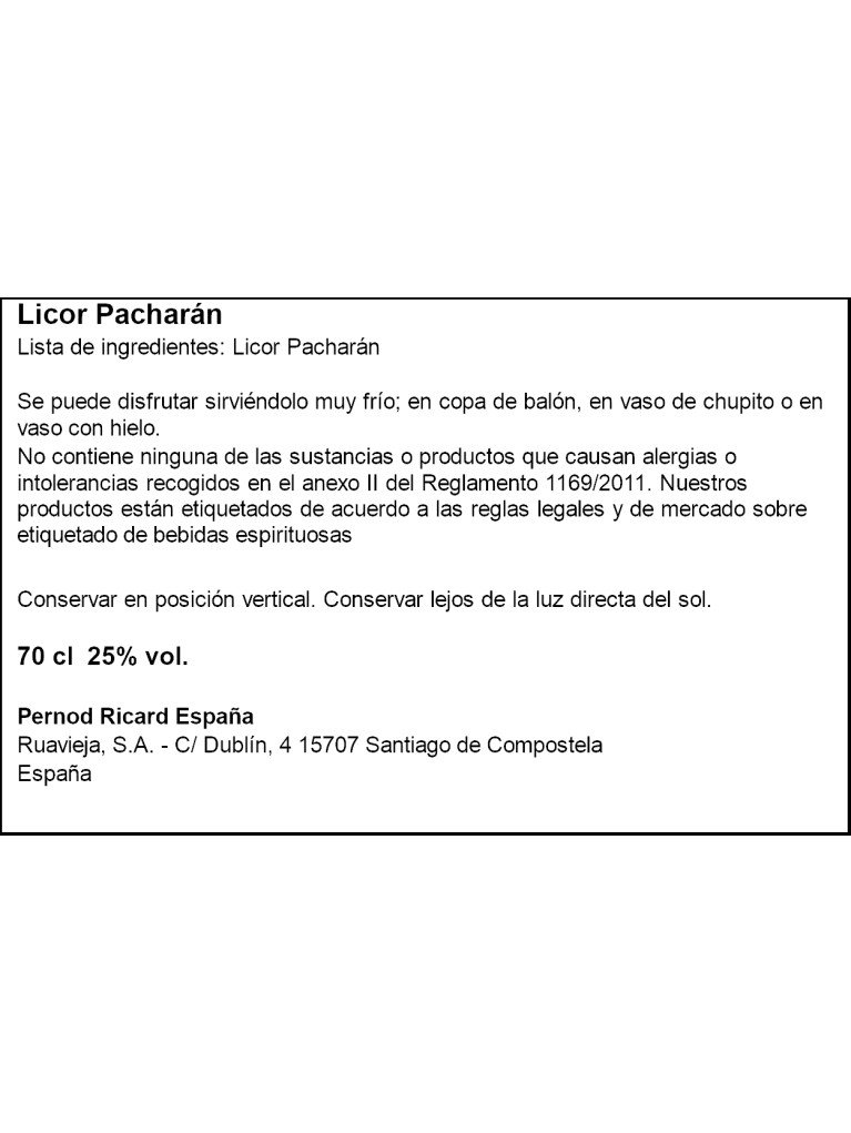 Licor Pacharan Ruavieja 
