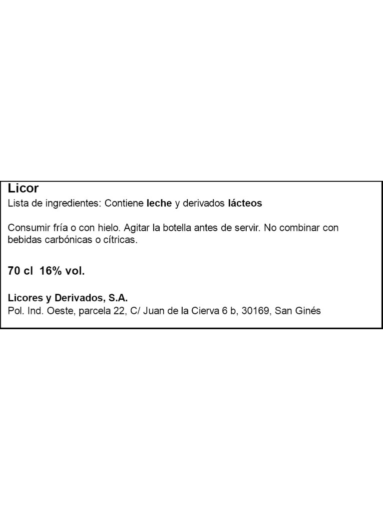 Licor Crema de Arroz Reythor