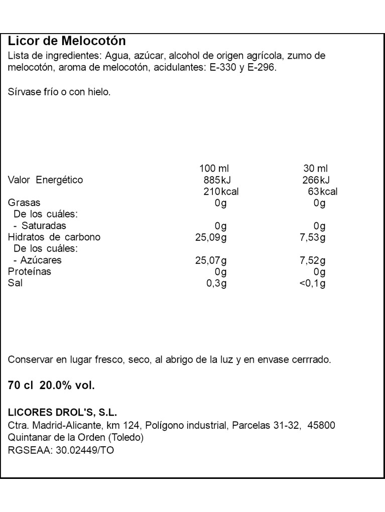 Licor Melocotón Drol's 