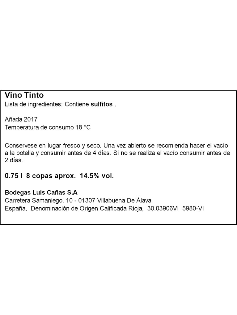 Luis Cañas Reserva 2019 - Etiqueta deteriorada