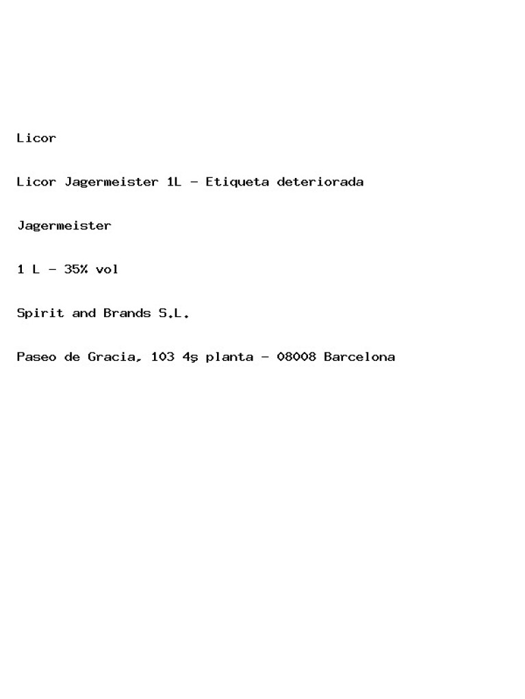 Licor Jagermeister 1L  - Etiqueta deteriorada
