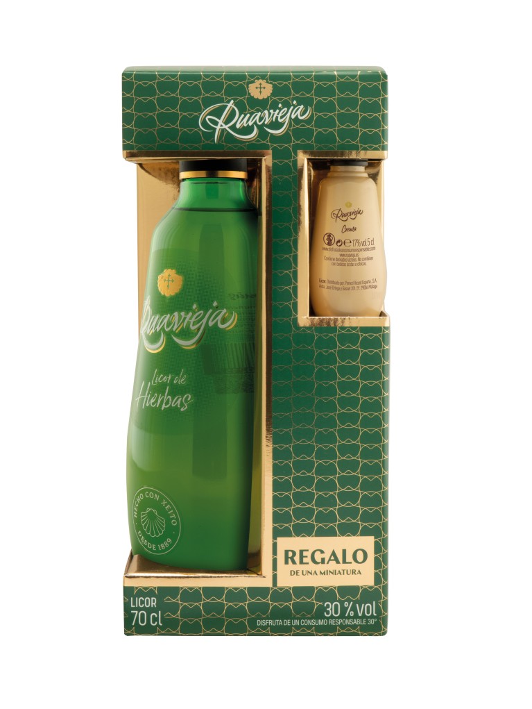 Licor Pack Orujo Hierbas Ruavieja + miniatura crema